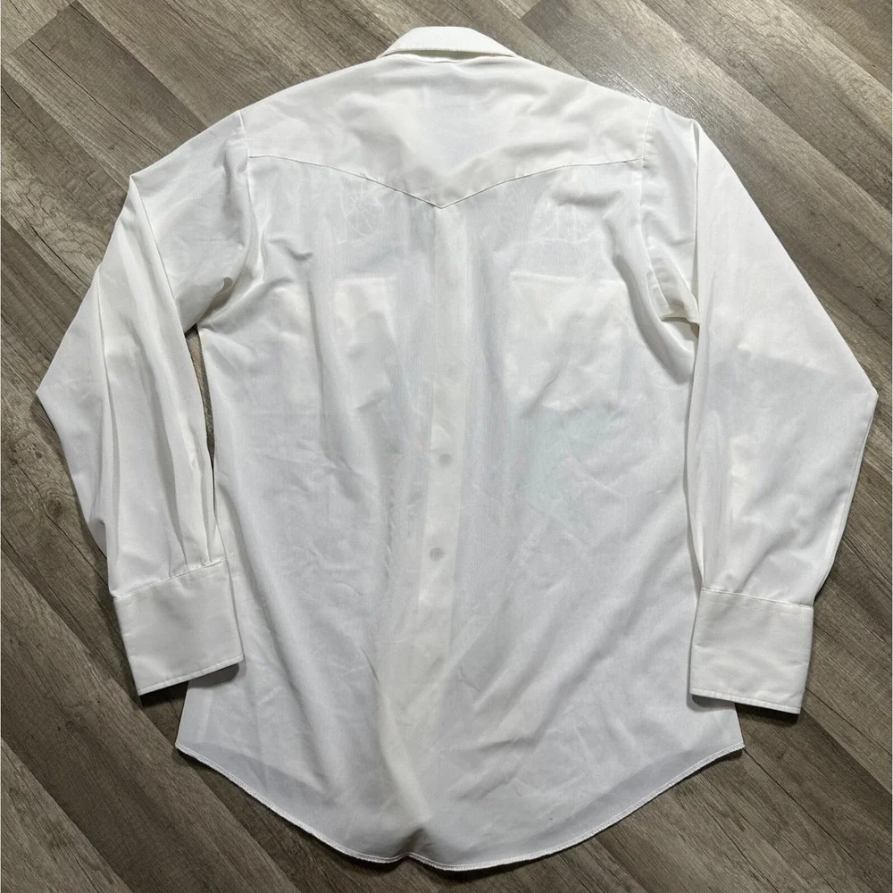Vtg H BAR C Western Shirt Mens Wagon Wheel Pearl Snap Permanent Press‎ White
